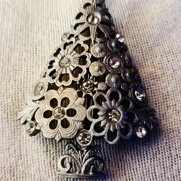 Silver Christmas Tree BroochVintage Christmas Tree pin by UltaCraft - Picture 2 of 3